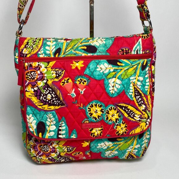 Vera Bradley Signature Double Zip Mailbag Crossbod Red Rumba Quilted Floral Bag - Picture 2 of 10